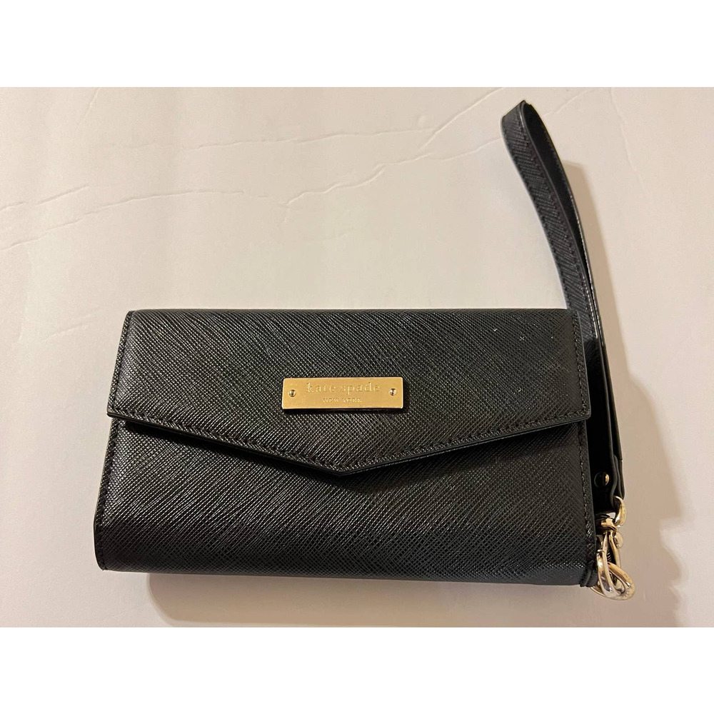 Kate Spade Black Leather Wallet and Phone Case with Wristlet Strap